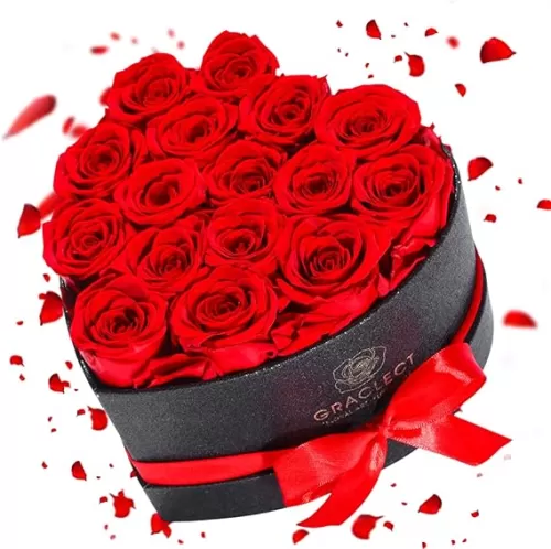Flowers Forever in Heart Shape Box, Eternal Roses, Preserved Roses, Immortal Rose Birthday Gift for Her, Women, Mothers Day gifts for mom - Red Rose