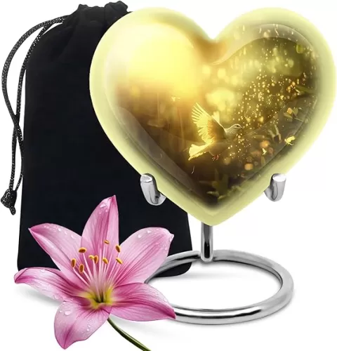 Flying Urn with Doves- Heart Shaped Urn for Human Ashes, 10 Inch Urn, Yellow Urns for Human Ashes Women, Urn for Human Ashes Adult Male & Female, Urn for Ashes for Women, Large Urns for Human Ashes