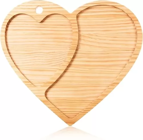 FOBSME Valentine Wooden Serving Tray Heart Wooden Platter Heart Shape Wood Charcuterie Board Pine Wood Cheese Cookie Snack Dish Plate for Wedding Mother's Day Holiday Supplies, 14.17x12.4x0.59