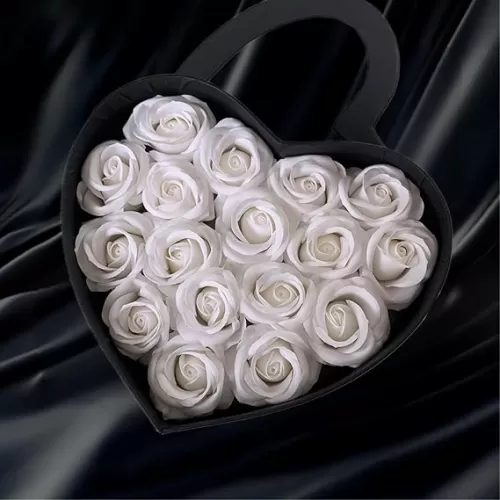 Forever Flowers in Heart Shape Box, Gift for Valentines Day, Gifts for Women, Birthday Gifts for Women, Gifts for Wife, Eternal Roses, Soap Flower Roses Gift for Valentines Day (White)