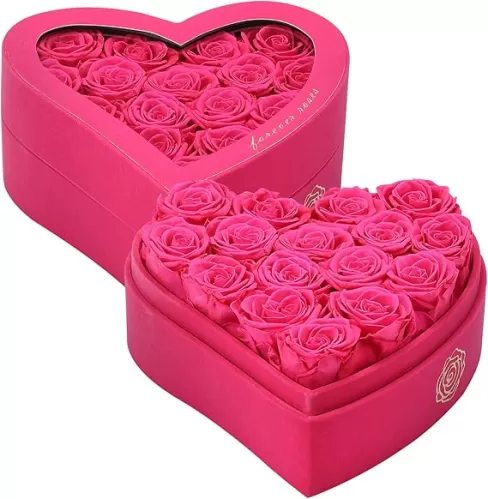 Forever Preserved Roses in a Box, Grade A Quality - 16 Red Preserved Flowers, Forever Flowers, 2-3 Year Lifespan, Heart Shaped Box for Valentines