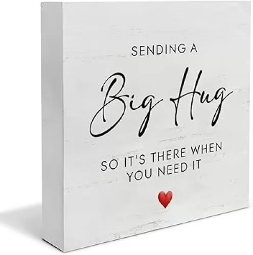 Friendship Gift Wooden Box Sign Sending a Big Hug So It's There When You Need It Desk Decorative Wooden Sign Home Decor for Desk Table Shelf 5 x 5 Inches