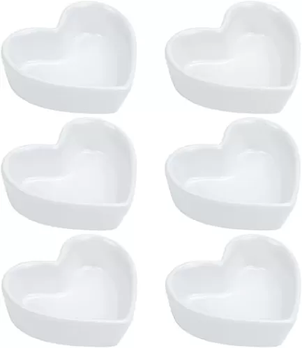 FUYU Colorful Heart Shaped Ceramic Ramekin Bowls Souffle Dishes Pudding Cups Snack Dishes Dipping Bowls
