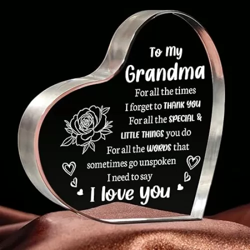 Gifts for Grandma, Grandma Birthday Gifts - Heart Shaped Acrylic Keepsake - Best Nana Gifts from Grandkids, Valentine