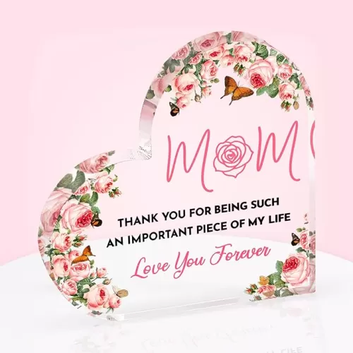 Gifts for Mom from Daughter Son - Heart Engraved Acrylic Plaque 6 x 6 inch - Sentimental Mothers Day, Birthday, Christmas Gift Idea - Versatile Home, Office, Desk, Shelf Decor Display