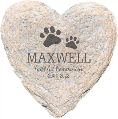 GiftsForYouNow Personalized Pet Memorial Heart-Shaped Garden Stone with Paw Prints, 8.5 x 8.5 x 1.5 Inches, Resin