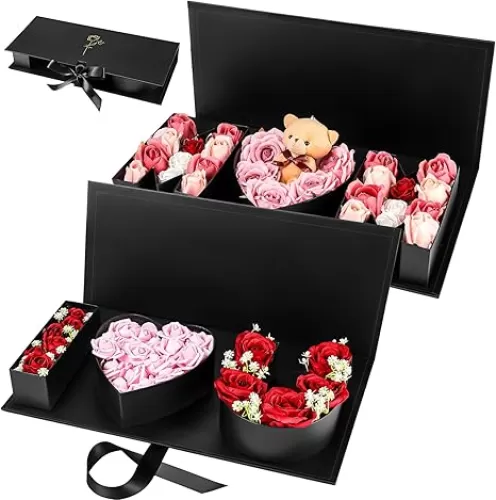 Gilprop 2 Pack Mother Birthday Gifts Box ''I Love You'' ''Mom'' Letter Empty Box Cardboard Fillable Paper Gift Flower Chocolate Packaging for New Mom Mother Birthday Christmas Thanksgiving(Black)