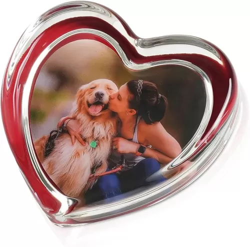 Glass Paperweight Photo Frame Memorial Gift Sympathy Gift - DIY Your Own Remembrance Photo Paperweight in Loving Memory - The Photos Can Be Replaced (Heart-shaped)