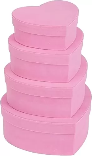 GnFlus Gift Boxes with Lids for Presents 4 Pack Pink Heart Shaped Velvet Nesting Gifts Box for Arrangements Flowers Mothers Valentines Day Christmas Wedding Birthdays Bridesmaid Anniversary Party