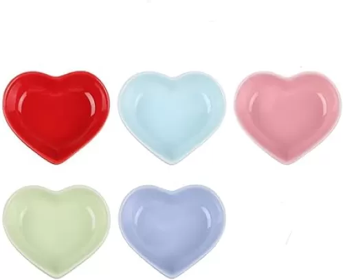 gofidin Mini Heart Shape Ceramic Bowls Dipping Bowl 5pcs For Condiment, Marmalade and Dessert