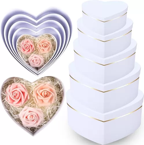 Harloon 5 Pcs Heart Shaped Flower Boxes for Arrangements Gift Boxes Heart Box with Lids for Bridesmaid Proposal Wedding Birthday Baby Showers Floral Present Packaging(White)