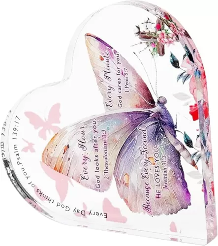 Heart-Shaped Acrylic Butterflies Decoration Acrylic Heart Shaped Tabletop Decor Inspirational Present for Loved Friends Birthday Graduation