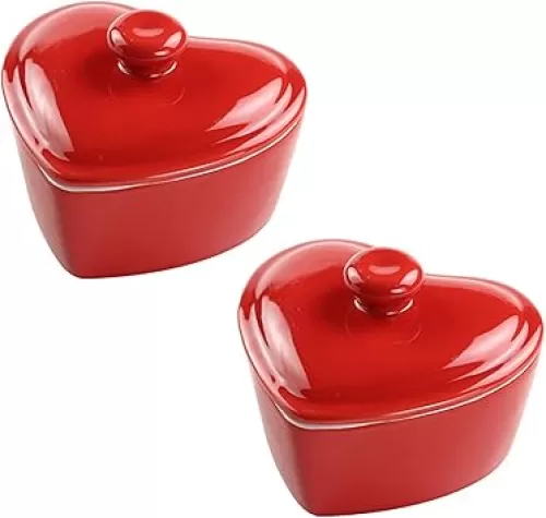 Heart Shaped Bowl, Dipping Sauce Cups 5OZ, Ramekins Oven Safe for Creme Brulee Fruit Candy Snack Dessert Souffle Pudding Custard, Small Ceramic Bowls for Wedding Valentine