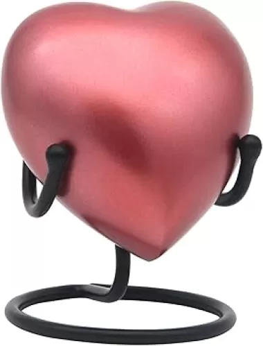​Heart Urn for Human Ashes – Small Heart-Shaped Keepsake with Stand – Mini Cremation Urn for Women, Men, Infants, and Pets – Satin Pink Memorial Urn​