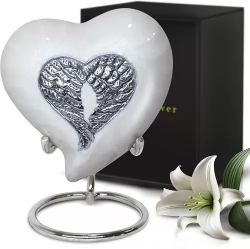 Heart Urns Keepsake - Small Urn for Human Ashes - Mini Urns for Ashes for Women with Box & Bag - Honor Your Loved One with Memorial Urn Heart (Pearl White, Small)