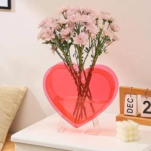 Heart Vase, Acrylic Heart Shaped Vase for Flowers, Valentine