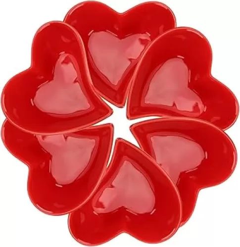 Hemoton 6 Pcs Valentines Day Heart Shaped Side Dish Bowl, Heart-Shaped Multipurpose Ceramic Sauce Dish Seasoning Dishes for Valentines Day, Wedding, Anniversary Party