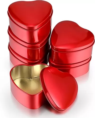 Hotop 6 Pieces Heart Shaped Metal Tins Box with Lids Valentines Day Candy Boxes Heart Empty Tin Biscuits Candies Jar Treasures Boxes for Valentines Day Birthday (Red)