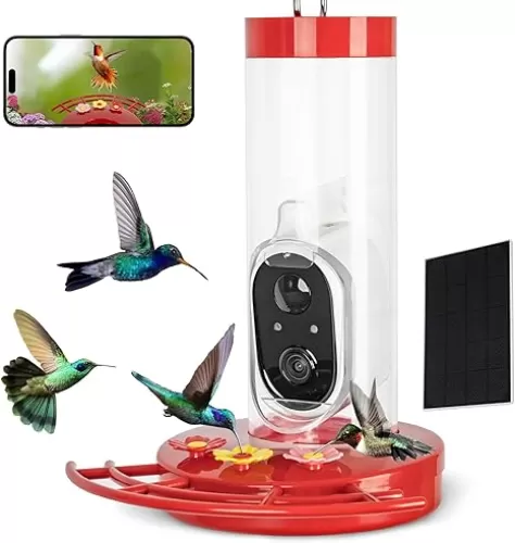 Hummingbird Feeder with Camera Solar Powered, Hummingbird Feeder for Outdoors with AI Identify, Auto Capture Hummingbird Videos & Motion Detection, Ideal Gift for Bird Lovers/Kids