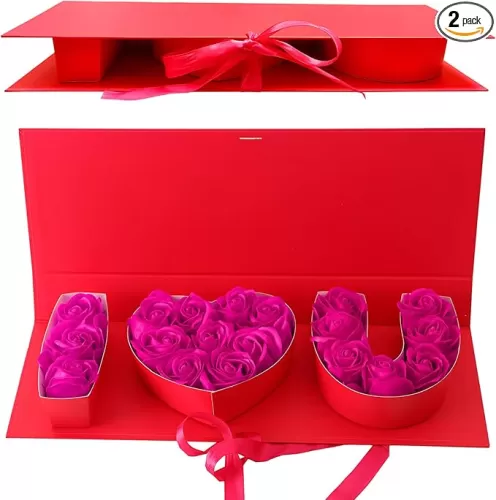 I Love U Box for Flowers 2 Pcs Empty I Heart U Flower Gift Letter Shaped Fillable Box Valentines Day Boxes for Wedding Bridal Shower Anniversary Birthday Mother's Day Chocolate Packaging
