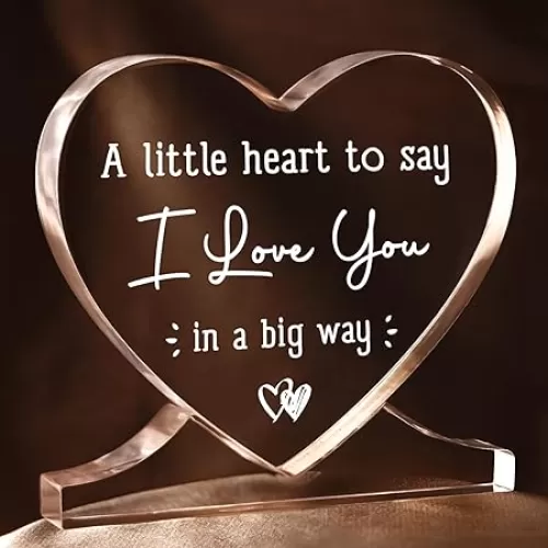 I Love You Gifts for Her, Him, Fiance, Heart-Shaped Acrylic Desk Decor Romantic Plaque, Cute Anniversary Birthday Gifts for Girlfriend, Boyfriend, Wife