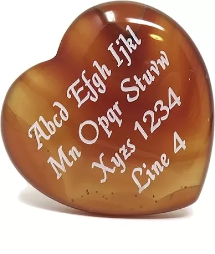 Innovative Surface Art Orange Agate Stone Heart 35mm x 35mm x 10mm Custom Engraved Personalized - No Holes - Pocket Love Stone - Party Favors - Gifts - Puff