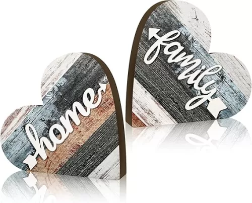 Jetec 2 Pcs Rustic Table Decorations for Living Room Home Farmhouse Table Centerpieces Small Love Wooden Heart Decor for Dining Room Shelf Housewarming Gifts New House Decoration(Vintage Style)