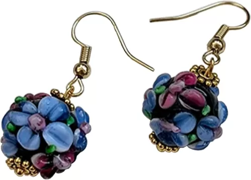 JOYEAR Blue and Red Glass Bead Bracelets, Handmade Flower Enamel Bracelet Unique Style Gift