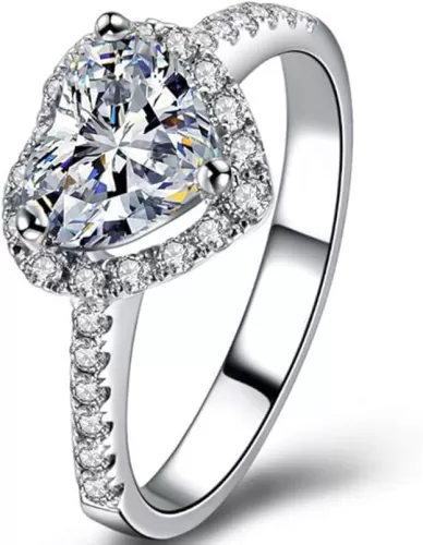Jude Jewelers 3 Carat Heart Shaped Cubic Zircon Simulated Diamond Solitaire Styel Wedding Enagement Anniversary Ring (Silver, 9)