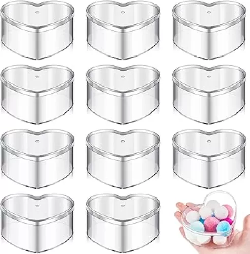 Juexica 12 Pcs Clear Acrylic Box with Lid Plastic Small Acrylic Boxes Decorative Storage Box Jewelry Display Mini Clear Container for Home Candy Pill Tiny Jewelry(Heart, 3.27 x 2.76 x 1.57")