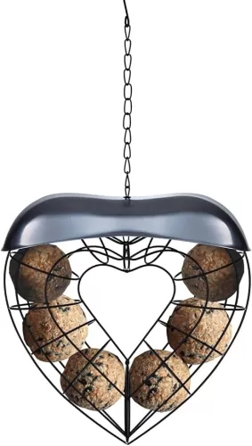 KALLAK Hanging Wild Bird Feeder, Suet Ball Bird Feed Dispenser, Suet Ball Holder for Outside, Fat Ball Feeder, Heart Shaped