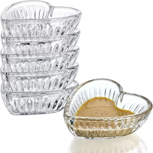 kanpura Mini Glass Bowls, Heart-shaped Prep Bowl, Dishwasher Safe, Pinch Bowls for Dipping Spices Sauce, Stackable, 2 oz, Set of 6, (Clear)