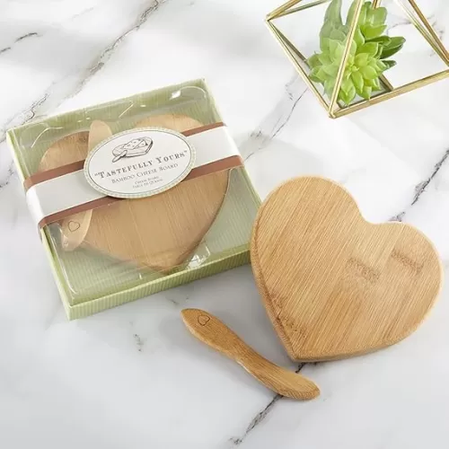 Kate Aspen Tastefully Yours Heart-Shaped Bamboo Cheese Board, Miniature Cutting Board, Sage Green/Brown, 4.5" H x 5" W