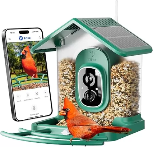 Kingsyard by Titto Solar Smart Bird Feeder with Camera - AI Identify Birds Specie, 2K HD Live View & Auto Capture Bird Video, Ideal Gift for Bird Lovers, Green