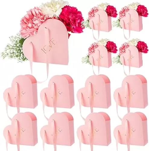 Kolldenn 12 Pcs Heart Shaped Flowers Boxes Wedding Bouquet Storage Bucket Mothers