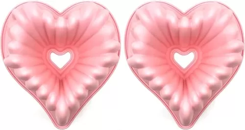 Kundalini Heart Shaped Cake Pan, 2PCS 9 Inch Heart Fluted Tube Cake Pans, Nonstick Silicone Cake Molds for Making Wedding, Valentine