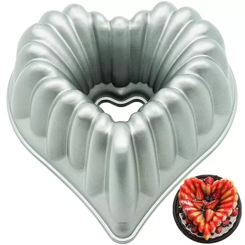 Kundalini Heart Shaped Cake Pans Charlotte Cake Mold Heart Shaped Fluted Cake Pan for Valentine’s Day Christmas Wedding Party 10inch Nonstick Heavy Duty Cake Pan