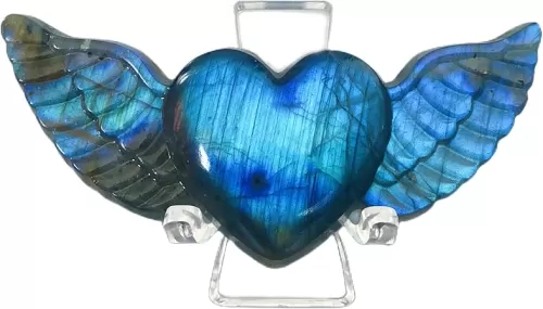 Labradorite Heart Crystal Heart Labradorite Stones Heart Crystal Healing Crystal Crystal Heart with Wings