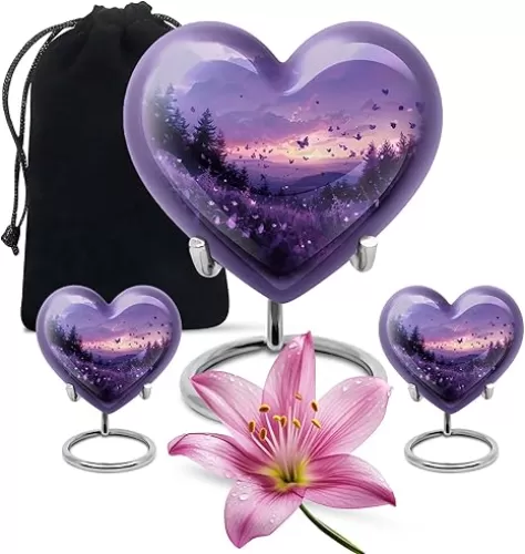 Lavender Hills Butterflies Decorative Urns, Large Urn for Ashes for Women, Urn for Ashes Adult Male, Heart Shaped Urns for Human Ashes, Funeral Cremation Urns, Small Urns for Human Ashes
