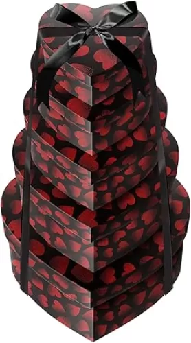 Linelglobal Heart Gift Box with Lid for Flower, Present, Valentine Day, Birthday, Anniversary, Wedding, Bridesmaid 5 Flower Box Assortment Size Stackble - Black