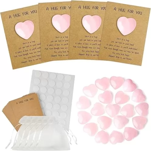 LipLopBest 40 Sets Pocket Hug Token Card with Heart Shaped Natural Stones Hug Card Greeting Cards Keepsake Exchange Gift for Friends Family Colleagues (Pink)