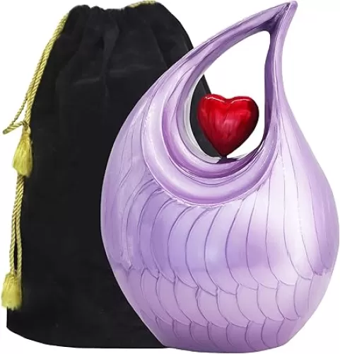 M MEILINXU Cremation Urns for Human Ashes Adult Female & Male, Funeral Urn for Ashes for Women & Man, Tear Drop Decorative, Burial Urn, Red Heart and Purple Teardrop - Large Full Size
