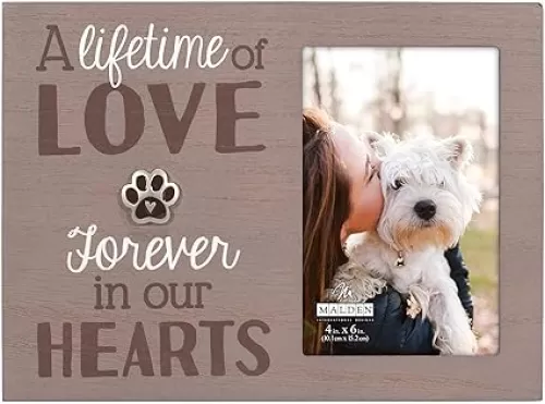 Malden Int Designs 4x6 Pet Sentiment Picture Frame A lifetime of love forever in our hearts MDF Wood Brown