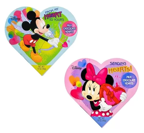 Mickey and Minnie Chocolate Hearts in Heart Shaped Box - Pack of 2 - Variety Pack - Smiling Sweets - Delicious Chocolates That are Perfect for the Whole Family