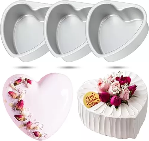 Mifoci 3 Pieces Heart Shaped Cake Pans Aluminum Cake Pans Heart Baking Mold for DIY for Kitchen Wedding Party(Silver, 5.7 Inch)