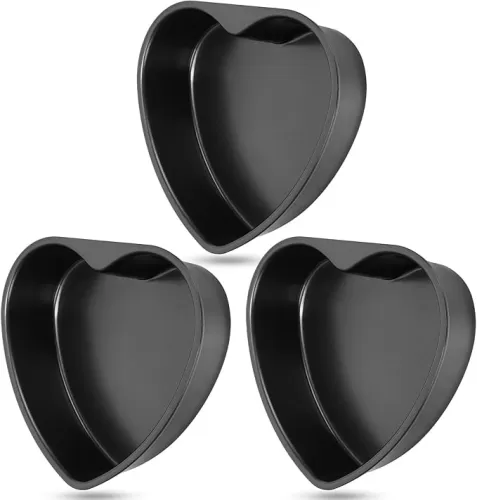 Mifoci 3 Pieces Heart Shaped Cake Pans Valentines Day Aluminum Cake Pans Heart Cake Mold for Baking DIY for Kitchen Wedding Party(Black, 8 Inch)