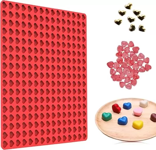 Mini Heart Silicone Molds - Gummies Molds Mat, Cute Hearts for Candy & Chocolate - 15.4" x 10.9"