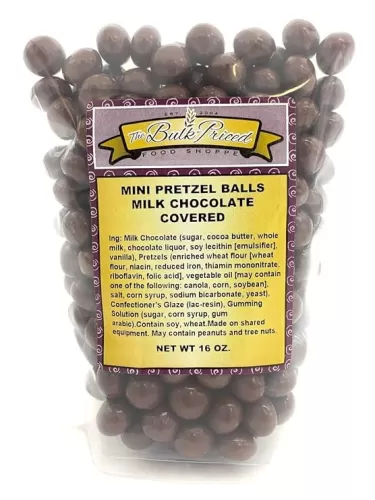 Mini Pretzel Balls Milk Chocolate Covered (1lb Resealable Zip Lock Stand Up Bag)