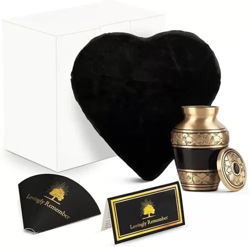 Mini Urns for Human Ashes Keepsake – Gold Brass and Chenille Velvet Heart Case