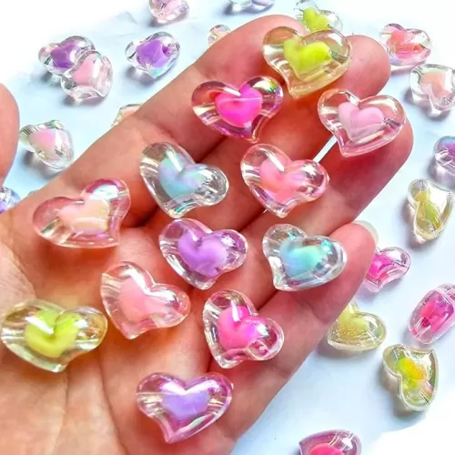 Mixed Colors Shiny AB Color Acrylic Love Heart Shaped Bead DIY Beading Hairband Bracelets Necklace Craft Embelishment